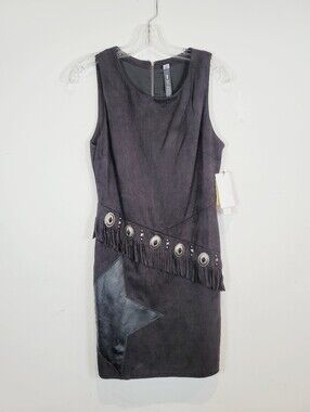 Design Lab Lord & Taylor Black Sleeveless Suede Fringe Dress, Size M
